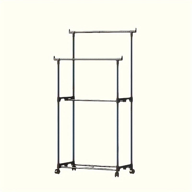 1pc Mobile Metal Wardrobe Storage Rack with Painted Finish - Freestanding Hanger, Space-Saving Clothes Organizer Suitable for Clothes, Shoes, and Hats - Available in Single or Double Rod Styles, White and Black Options