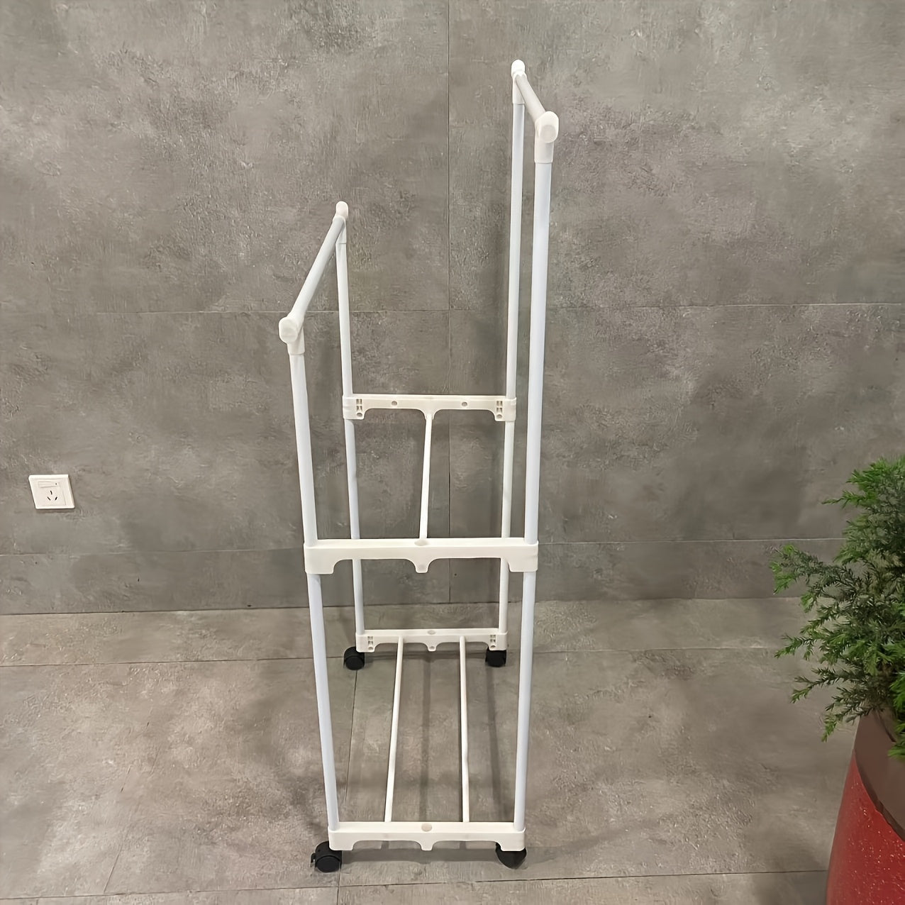 1pc Mobile Metal Wardrobe Storage Rack with Painted Finish - Freestanding Hanger, Space-Saving Clothes Organizer Suitable for Clothes, Shoes, and Hats - Available in Single or Double Rod Styles, White and Black Options