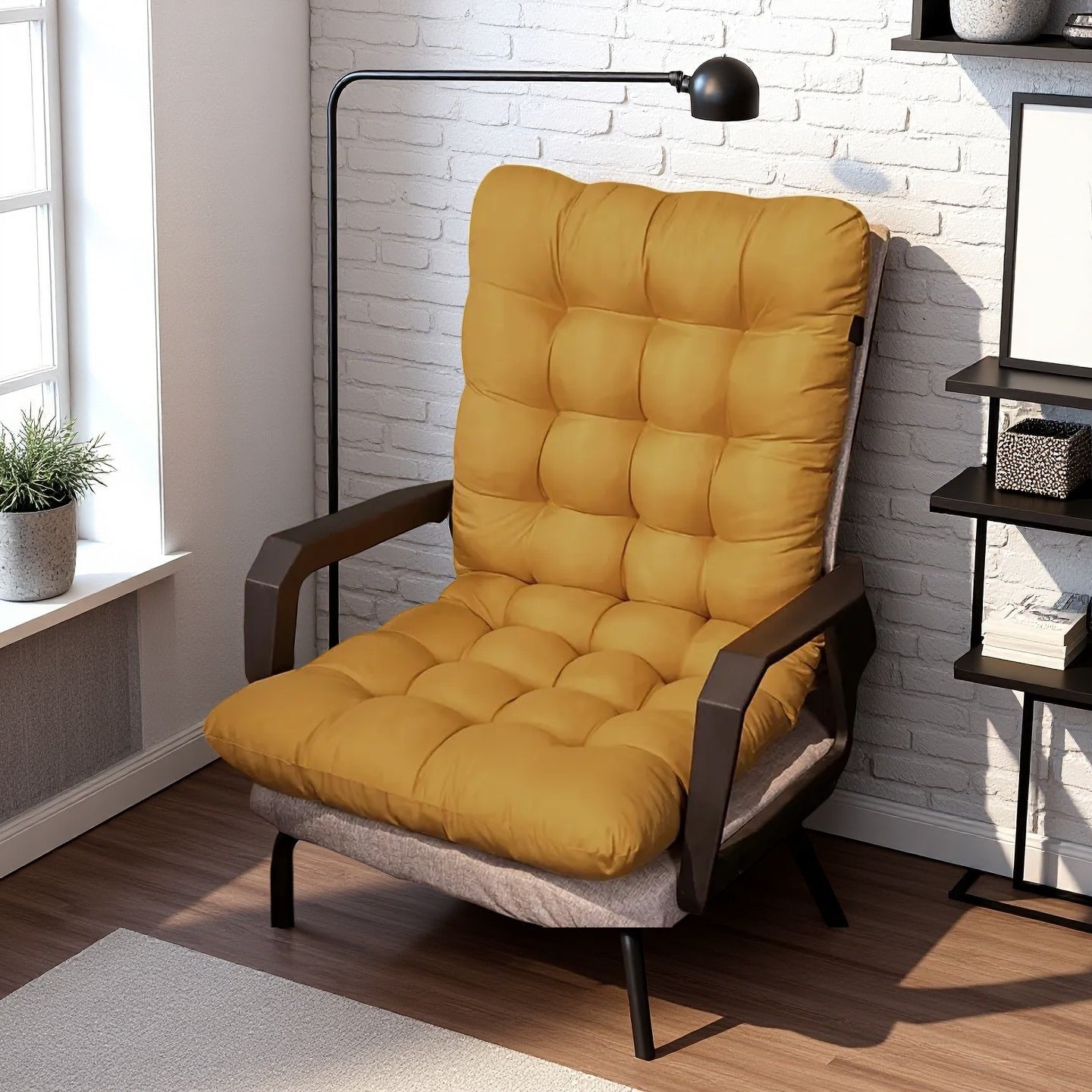 Ergonomic Folding Chair with Thick Fleece Cushion - Durable Polyester, Hand Wash Only, Classic Design for Home Office, Patio, Living Room - All-Season Comfort, Foldable Chair, Patio Seating, Modern Interior, Sturdy Frame