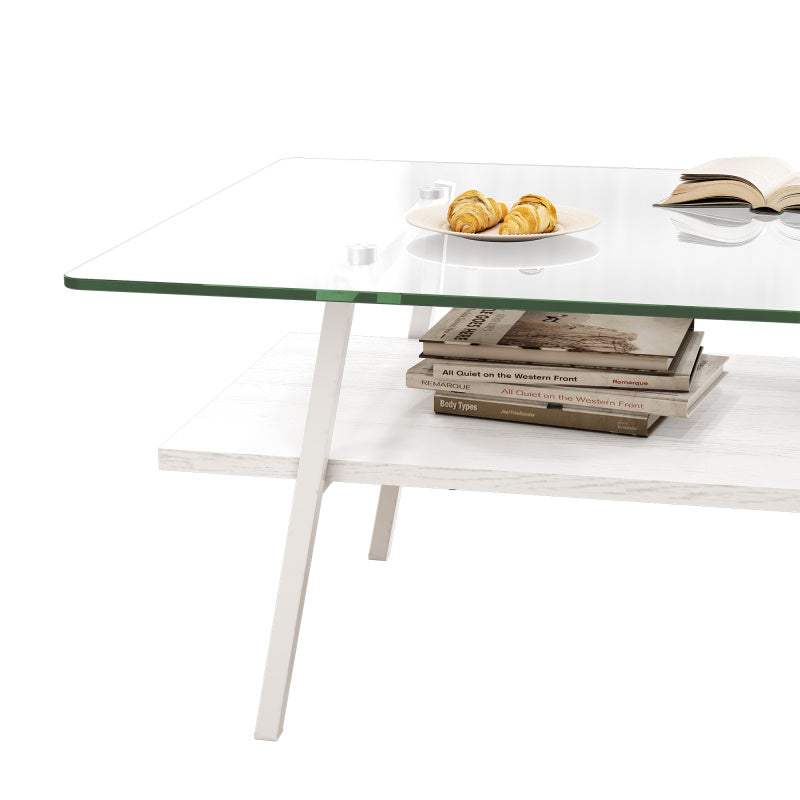 Rec Coffee Table Tempered Glass Tabletop with White Metal Legs Modern Table for Living Room Transparent GlassSuitable for restaurant furniture