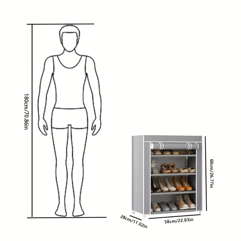 Dustproof Shoe Cabinet with Removable Non-Woven Fabric Dust Cover, Freestanding Shoe Organizer for Home and Retail Display, Space-Saving Design, Easy Assembly, Metal Frame, Classic Style, Shoe Storage Organizer, Shoe Cabinets