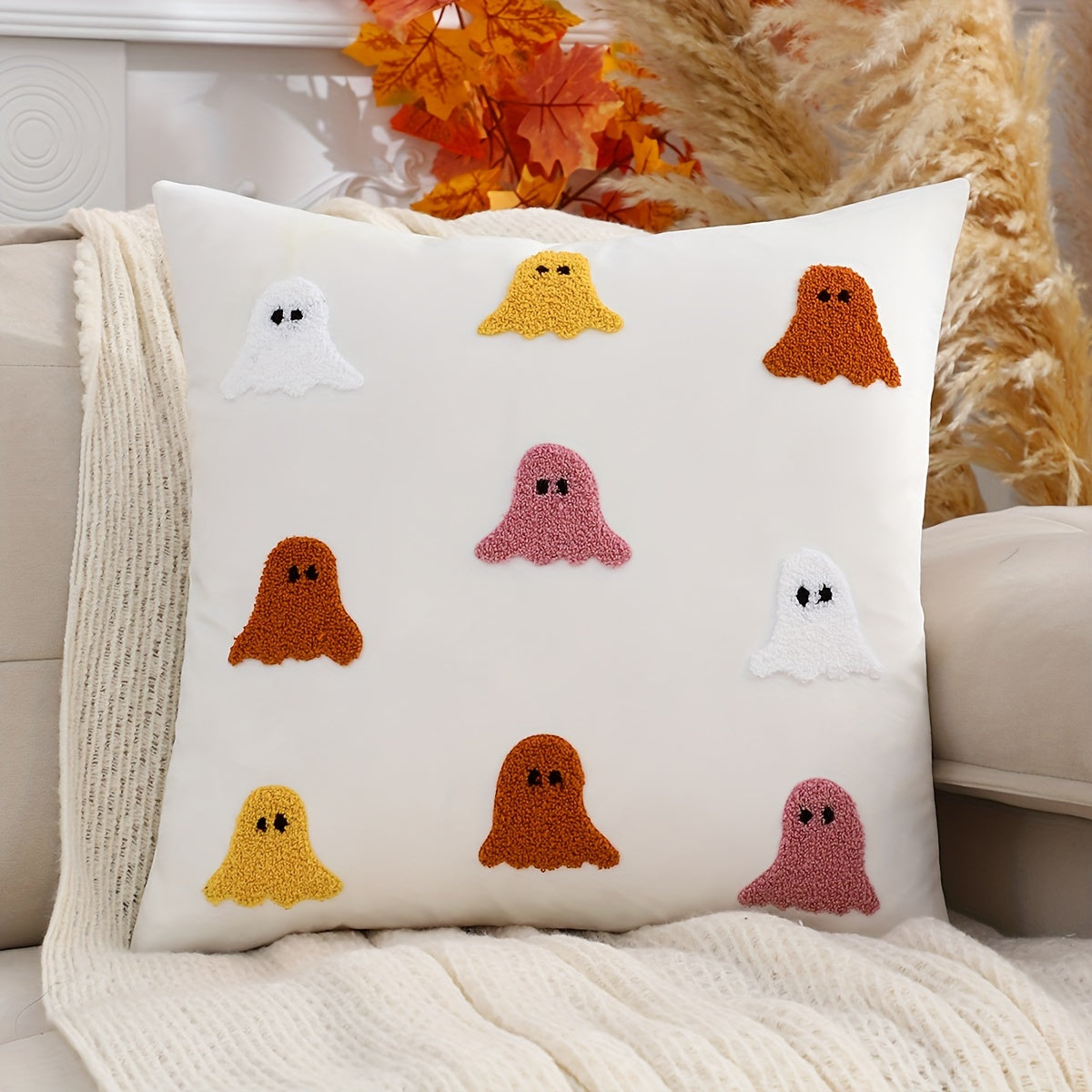 1pc Halloween Decorative Throw Pillow Cover Velvet Embroidery for Living Room and Bedroom