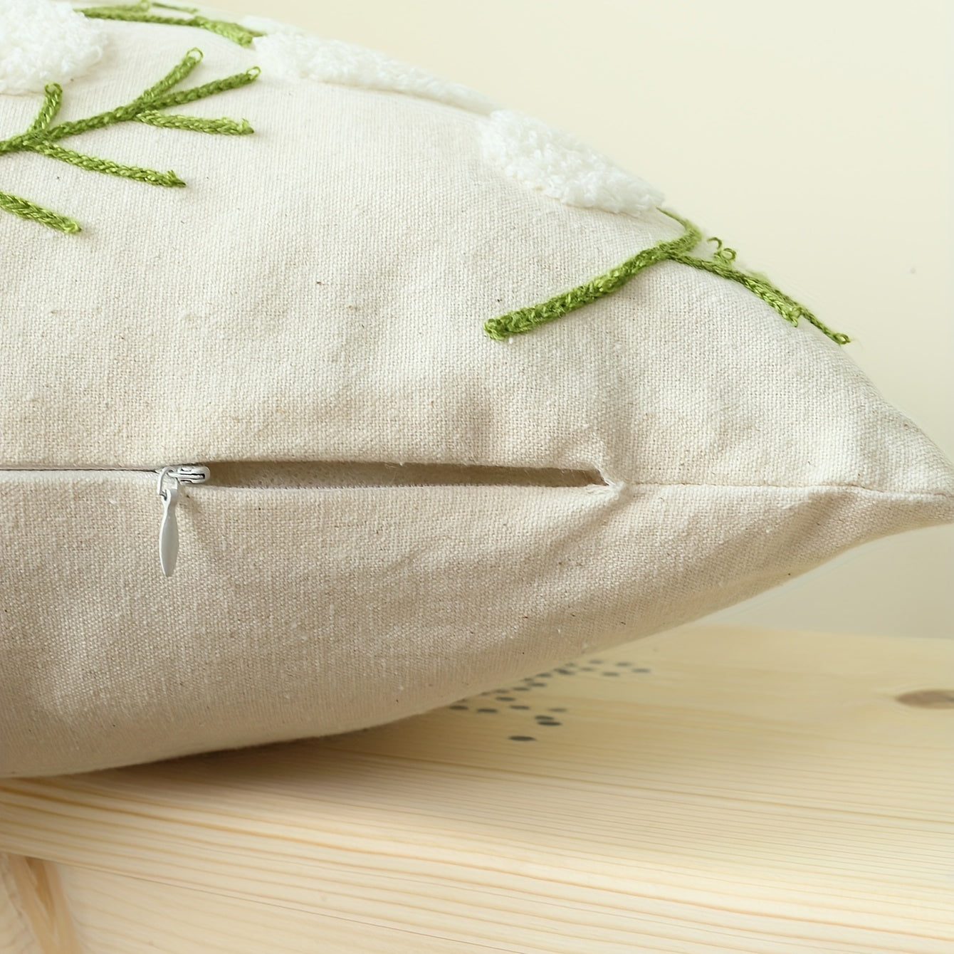 1pc Boho Floral Tufted Pillow Cover - Embroidered Cotton for Couch, Sofa, Bed - Botanical Design for Home Decor - Includes Pillow Insert