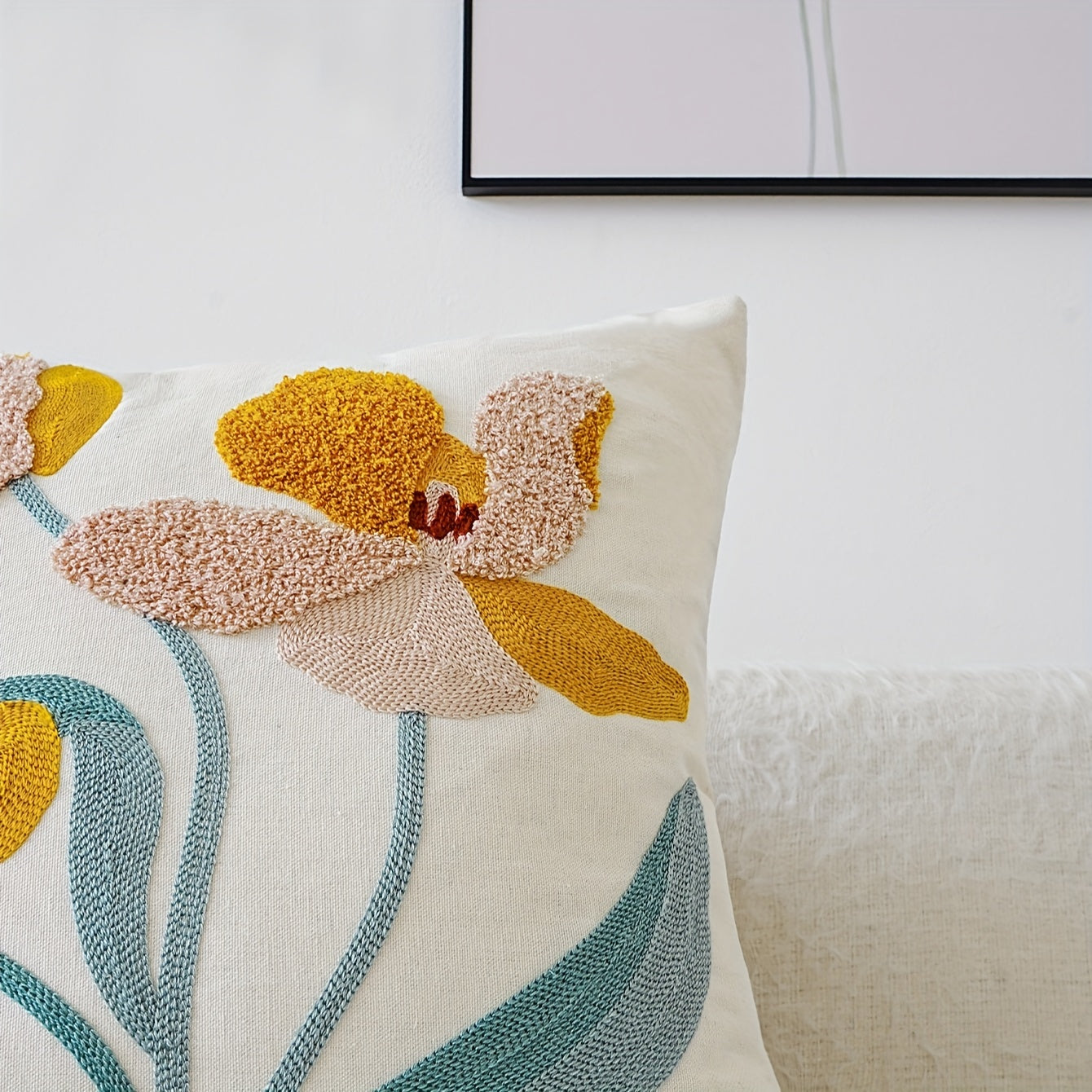 Contemporary Embroidered Throw Pillow Covers 17.7" x 17.7" - Floral Pattern, Zippered Cushion Cases, Machine Washable, Polyester, for Couch, Sofa, and Home Décor - 1 Piece