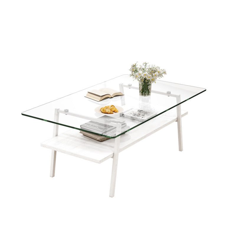 Rec Coffee Table Tempered Glass Tabletop with White Metal Legs Modern Table for Living Room Transparent GlassSuitable for restaurant furniture