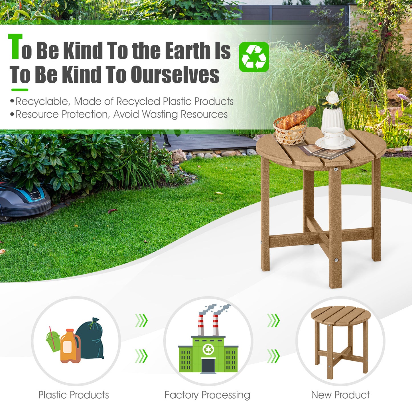 COSTWAY 2PCS 18" Patio Adirondack Side Table Weather Resistant HDPE Garden Brown