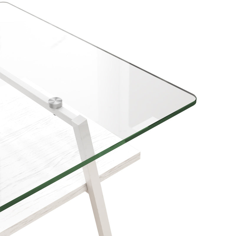 Rec Coffee Table Tempered Glass Tabletop with White Metal Legs Modern Table for Living Room Transparent GlassSuitable for restaurant furniture