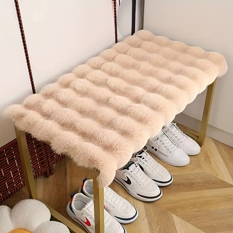 Plush Non-Slip Shoe Bench Cushion - Thick, Soft, and Machine Washable - Ideal for Entryway or Living Room Decor - Beige and Brown Textured Design, Shoe Storage Solution|Decorative Bench|Polyester Fiber Pad