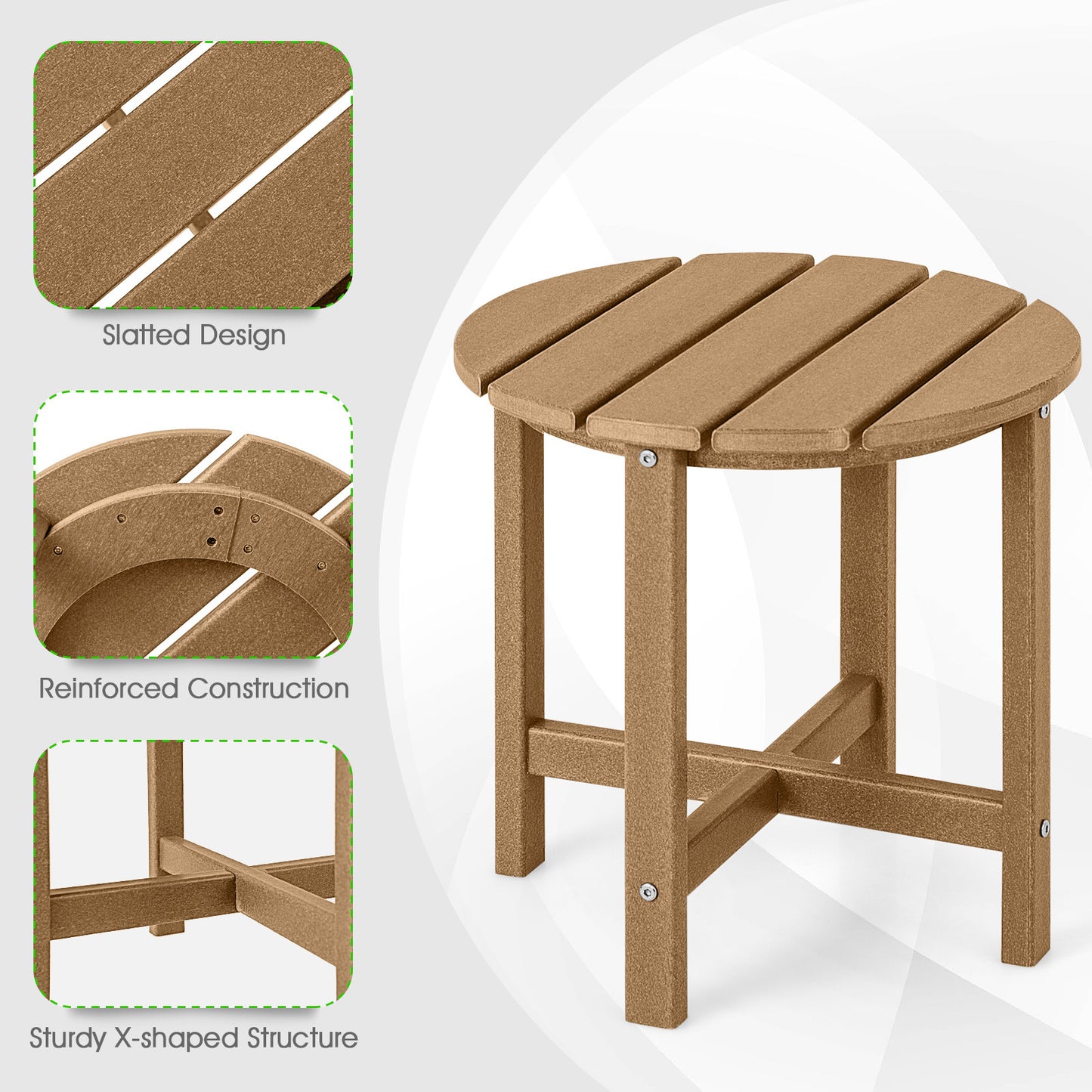 COSTWAY 2PCS 18" Patio Adirondack Side Table Weather Resistant HDPE Garden Brown
