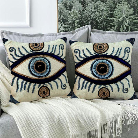 2pcs Evil Eye Pillow Covers 2pcs Blue and White Evil Eye Throw Pillow Covers, 18x18 Inches, Machine Washable Polyester, Zipper Closure, Contemporary Style, Decorative Cushion Covers for Home Decor