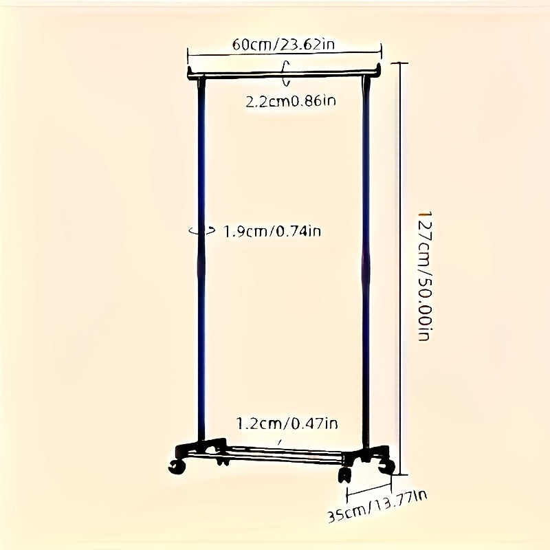 1pc Mobile Metal Wardrobe Storage Rack with Painted Finish - Freestanding Hanger, Space-Saving Clothes Organizer Suitable for Clothes, Shoes, and Hats - Available in Single or Double Rod Styles, White and Black Options