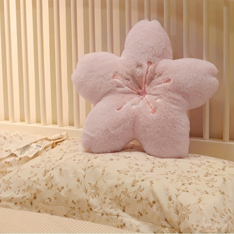 Chic Cherry Blossom Throw Pillow, Pink Floral Cushion with Embroidered Flower Design, Polyester Cover & Polypropylene Fill, Hand Washable, Multipurpose Decorative Pillow for Home & Photo Props, Pillows Decorative