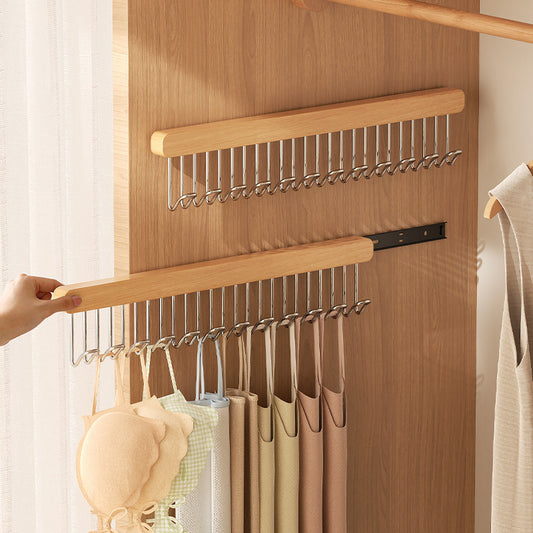 Luxury Wood Wall-Mounted Wardrobe with Pull-Out Design – Space-Saving Closet Organizer for Bras, Underwear, and Accessories, Features Multiple Hooks and Durable Metal Hangers