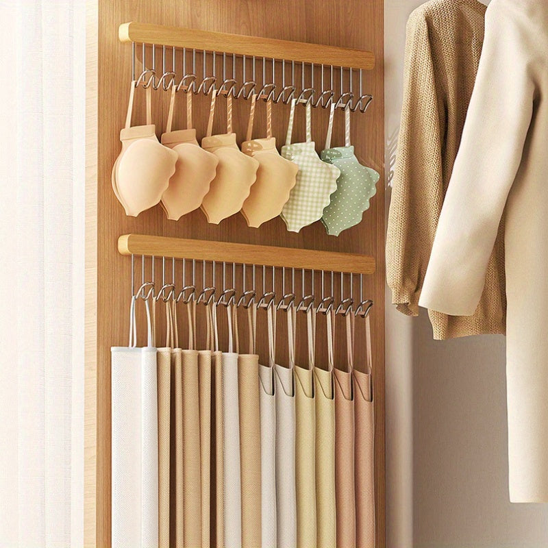 Luxury Wood Wall-Mounted Wardrobe with Pull-Out Design – Space-Saving Closet Organizer for Bras, Underwear, and Accessories, Features Multiple Hooks and Durable Metal Hangers