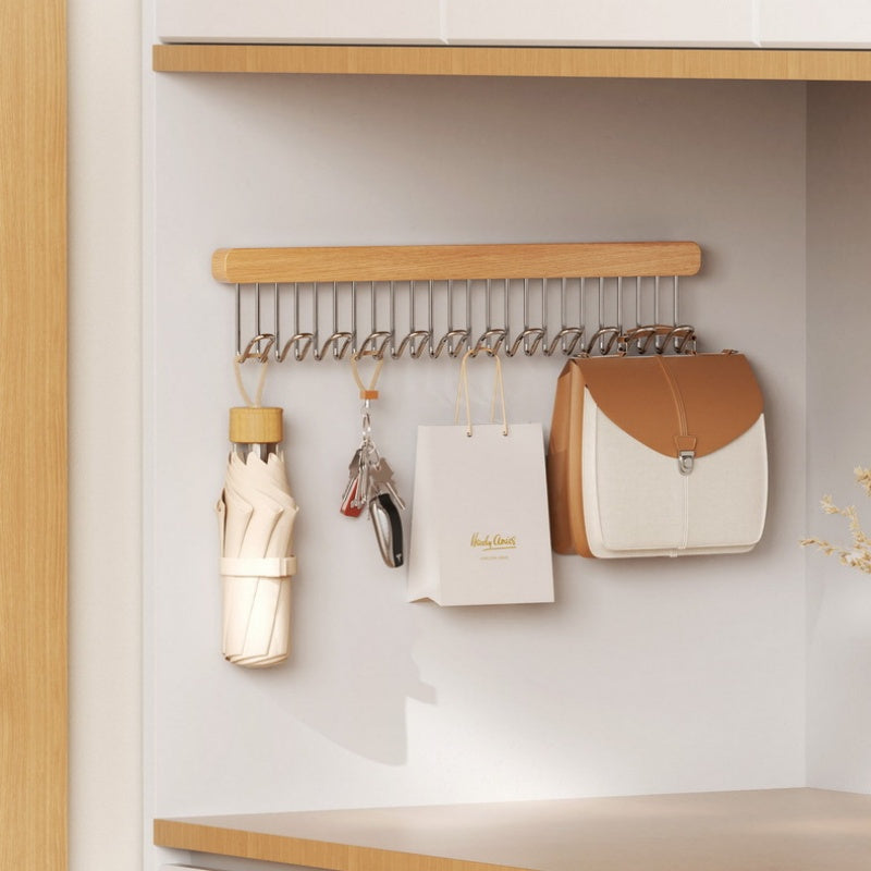Luxury Wood Wall-Mounted Wardrobe with Pull-Out Design – Space-Saving Closet Organizer for Bras, Underwear, and Accessories, Features Multiple Hooks and Durable Metal Hangers