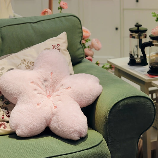 Chic Cherry Blossom Throw Pillow, Pink Floral Cushion with Embroidered Flower Design, Polyester Cover & Polypropylene Fill, Hand Washable, Multipurpose Decorative Pillow for Home & Photo Props, Pillows Decorative
