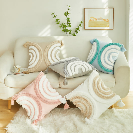 Bohemian Style Woven Throw Pillow Cover 45x45cm, 3D Shaggy Fluffy Design, Polyester Zippered Cushion Case for Sofa, Couch, Bedroom - Machine Washable, Decorative Pillowcase for Various Room Types