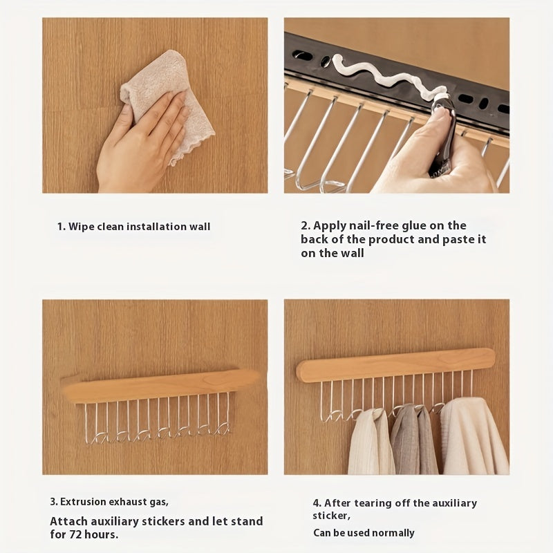 Luxury Wood Wall-Mounted Wardrobe with Pull-Out Design – Space-Saving Closet Organizer for Bras, Underwear, and Accessories, Features Multiple Hooks and Durable Metal Hangers