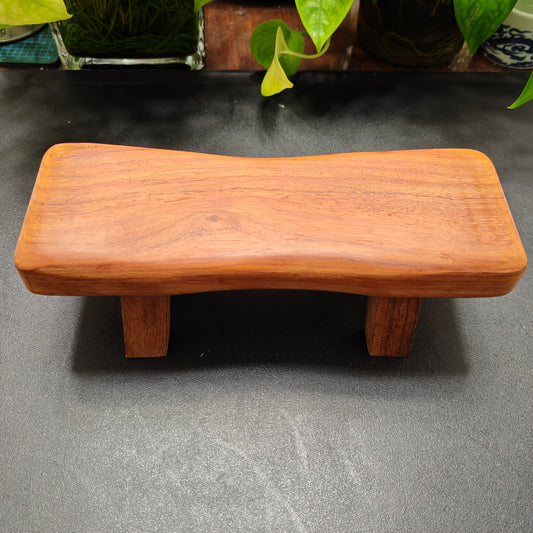 Vintage Chinese Style Mini Stool - Handcrafted Reddish-Brown Wooden Bench with Elegant Curved Design, Perfect for Home Decor Display, Stool for Living Room, Decorative Furniture, Smooth Finish