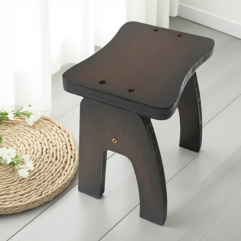 Bohemian Bamboo Stool Compact Bamboo Stool - Minimalist Entryway Bench | Natural Grain Finish, Durable and Stylish Design, Living Room or Hallway Stool