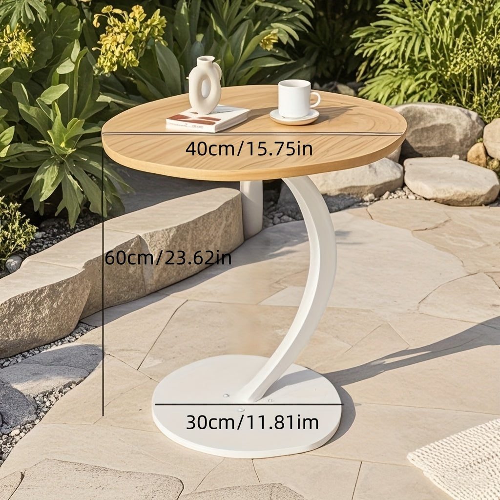 Outdoor Round Side Table, Suitable for Living Rooms, Bedrooms, And Night Lamps, with Steel Frame, Ideal for Small Spaces, Space-saving Outdoor Coffee Table, Easy to Assemble, Perfect Gift for The New Year