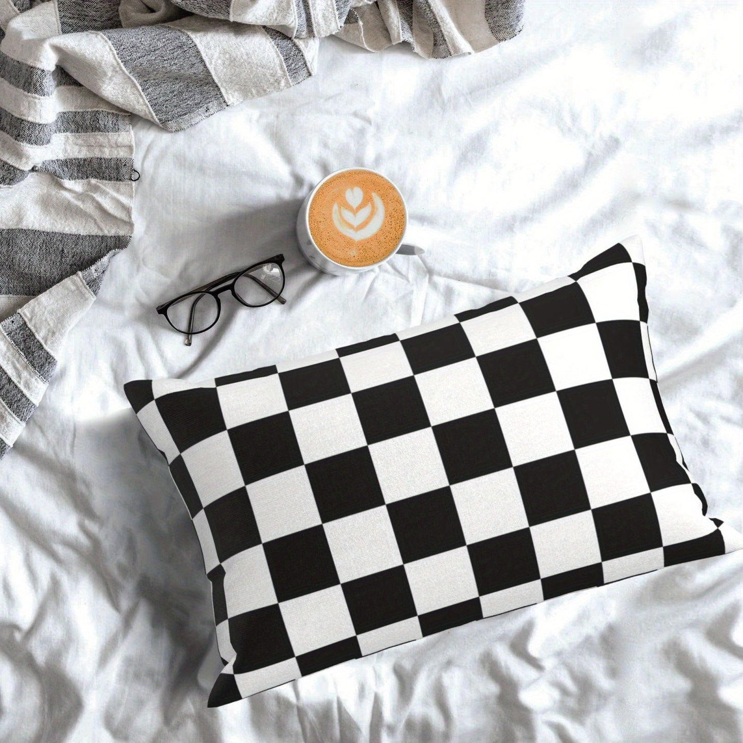 2pcs Black & White Checkered Zippered Pillow Covers - Contemporary Polyester, Geometric Pattern, Hand Washable - Ideal for Sofa & Bed Decor, Includes 2 Pillow Inserts, Decorative Pillows|Modern Home Decor|Zippered Pillowcase