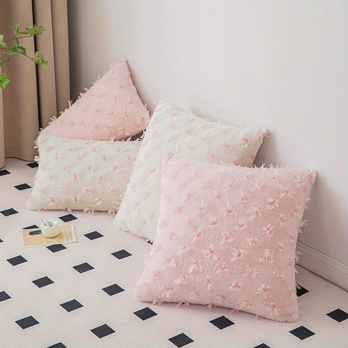 Rabbit Down Embroidered Pillow, Imitation Rabbit Fur, Soft Ins, Bay Window Cushion, Sofa, Plush Pillowcase