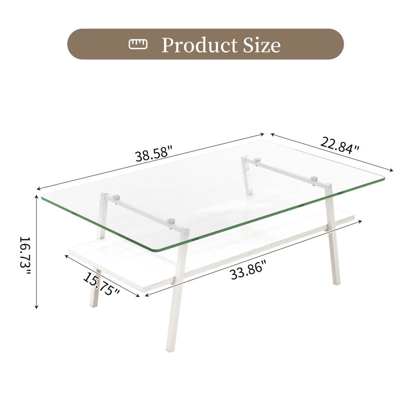 Rec Coffee Table Tempered Glass Tabletop with White Metal Legs Modern Table for Living Room Transparent GlassSuitable for restaurant furniture