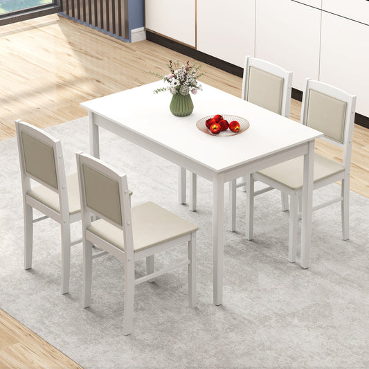 COSTWAY 5pcs Dining Table Set for 4 w\u002FRubber Wood Legs Upholstered Seat Padded Backrest