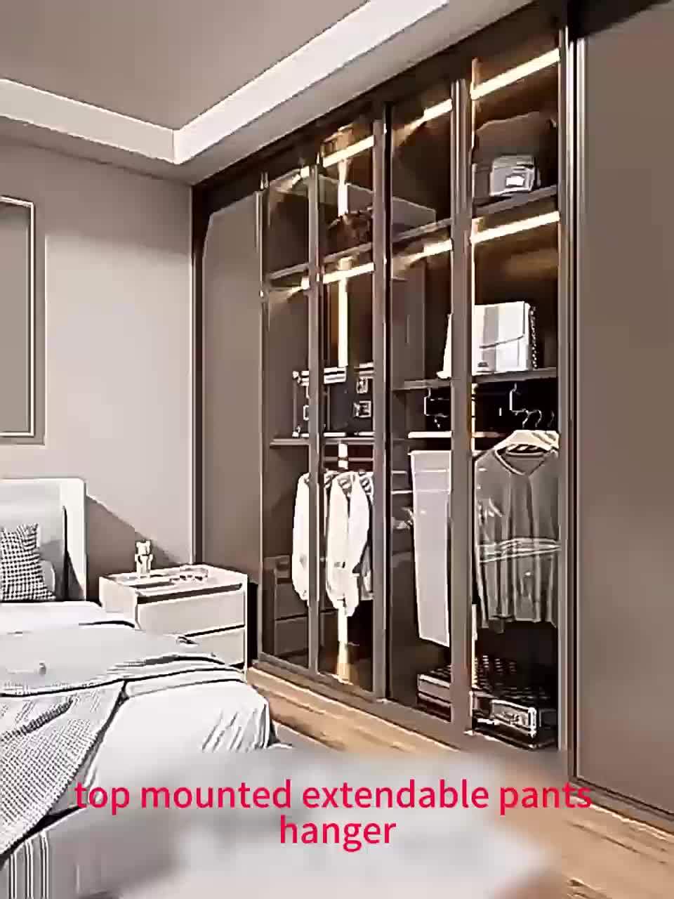 Stainless Steel Retractable Wall Hanger Storage Rack, Space Saving Multi-Hook Design, Durable Metal Construction, Black Plastic End Caps, with Hangers and Drying Racks, for Various Room Types, Wardrobes and Closets