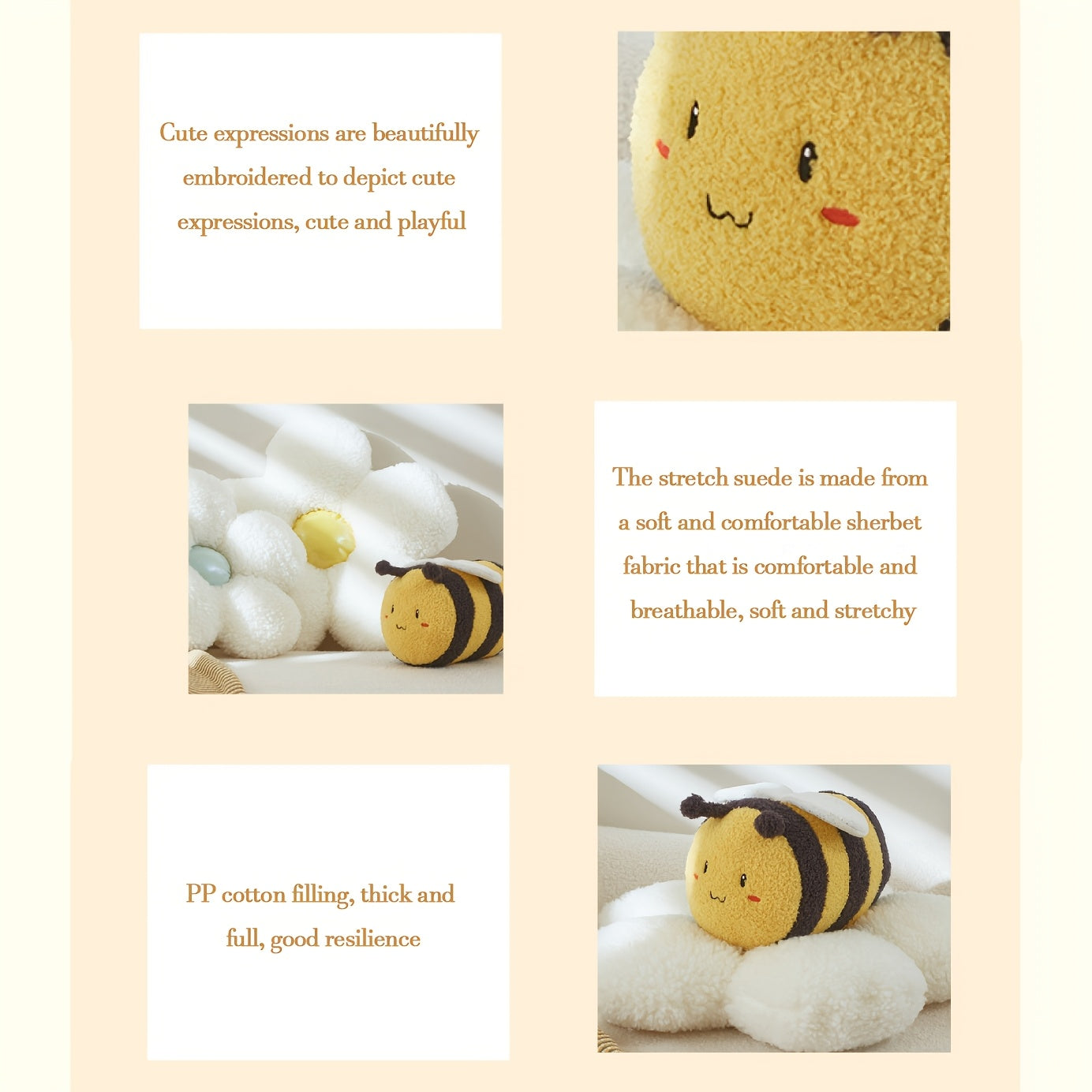 Cute Bee Pillow Soft Yellow Bee Plush Pillow | Adorable Cartoon Design with Cute Expression, Perfect for Birthday Gifts & Home Decor, Bee Decor, Polyester