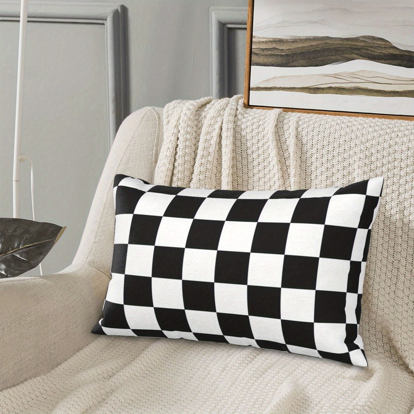 2pcs Black & White Checkered Zippered Pillow Covers - Contemporary Polyester, Geometric Pattern, Hand Washable - Ideal for Sofa & Bed Decor, Includes 2 Pillow Inserts, Decorative Pillows|Modern Home Decor|Zippered Pillowcase