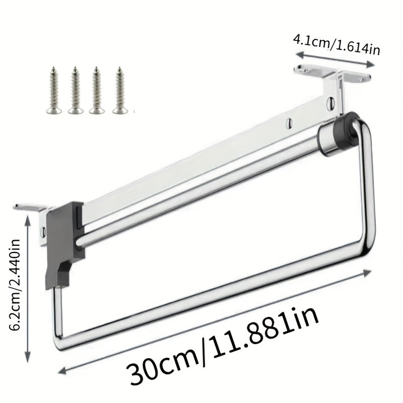Stainless Steel Retractable Wall Hanger Storage Rack, Space Saving Multi-Hook Design, Durable Metal Construction, Black Plastic End Caps, with Hangers and Drying Racks, for Various Room Types, Wardrobes and Closets