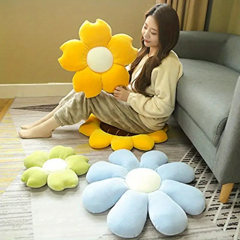 1pc Sizikato Extra Wide 16-Inch Plush Cushion - Super Soft Backrest Pillow with Sunflower Design, Non-Slip Base for Bed, Sofa, Office, Car - Ideal Gift for Home Decor, Reading, Gaming, Floral Decor - Hand Wash Only