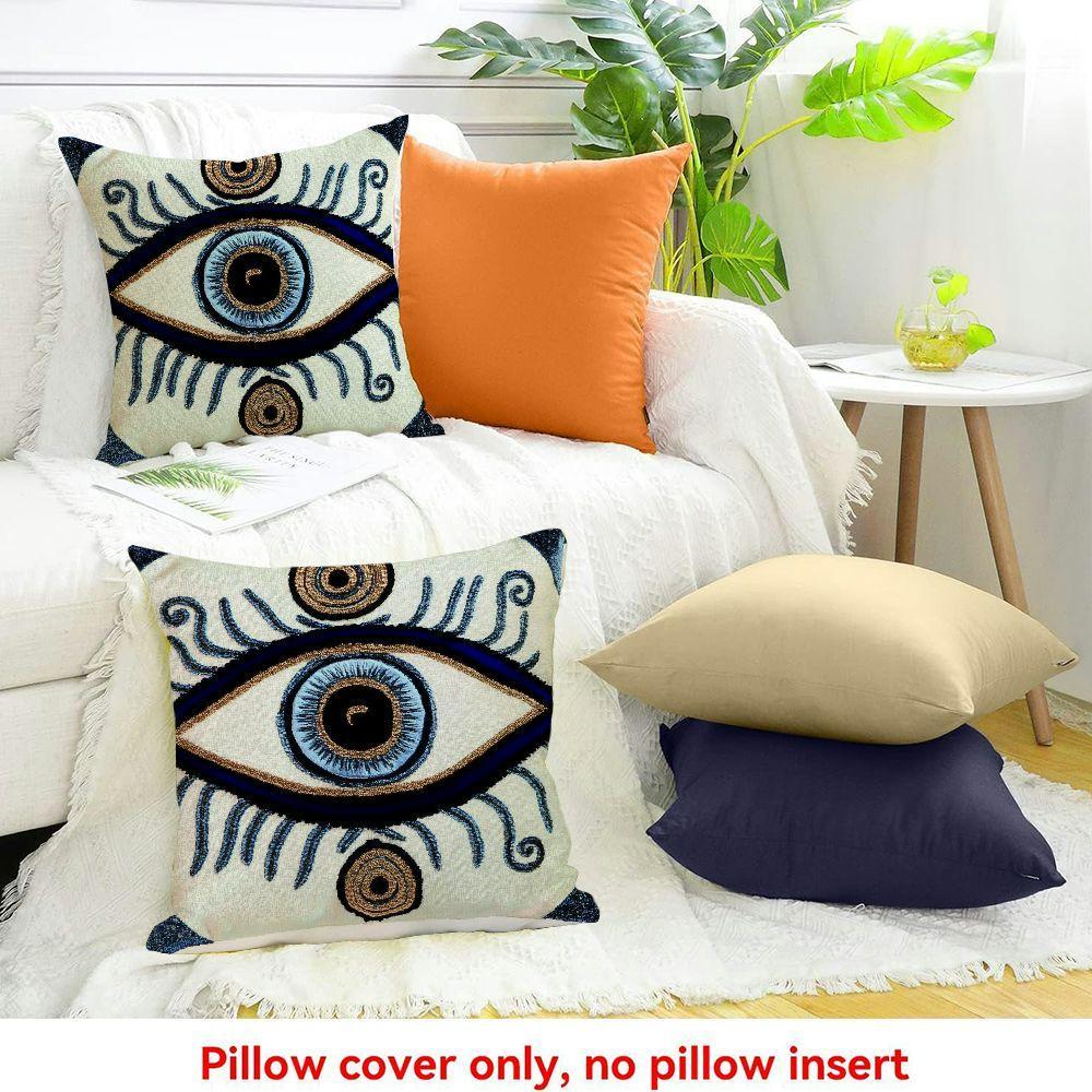 2pcs Evil Eye Pillow Covers 2pcs Blue and White Evil Eye Throw Pillow Covers, 18x18 Inches, Machine Washable Polyester, Zipper Closure, Contemporary Style, Decorative Cushion Covers for Home Decor