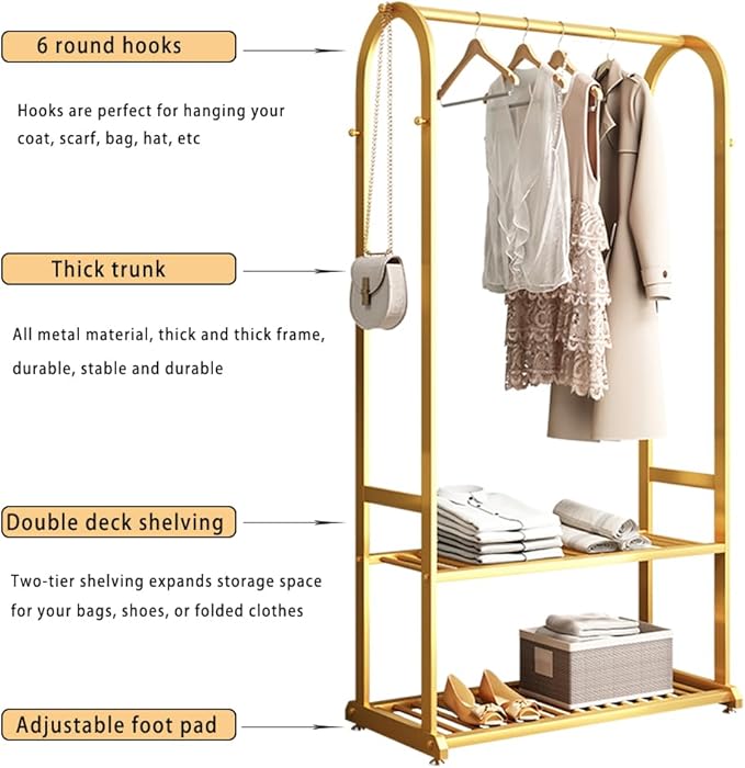 Gold Hanger, Heavy Duty Hanger with Base, Hanger for Hanging Clothes, Wardrobe Rack, Clothes Hanger, Coat, Shirt