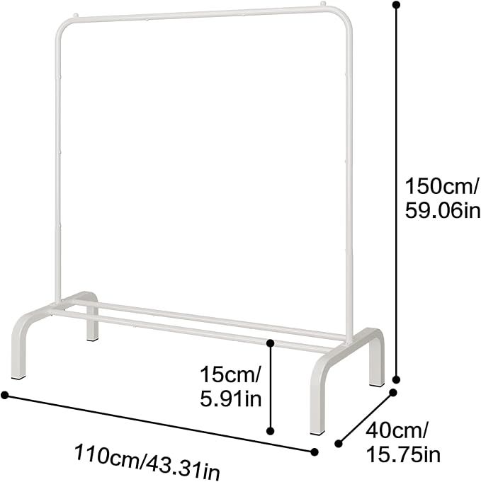 Metal Clothes Hanger, 43.3 Inch Clothes Hanger with Base Rack for Hanging Skirts, Shirts, Sweaters, White