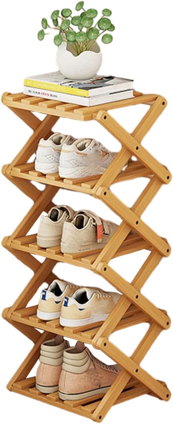 Shoe Rack for Front Door, Space Saving Wooden Shoe Organizer Entry Corner Folding Shoe Rack