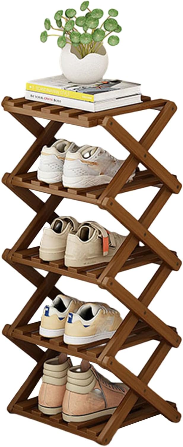 Shoe Rack for Front Door, Space Saving Wooden Shoe Organizer Entry Corner Folding Shoe Rack