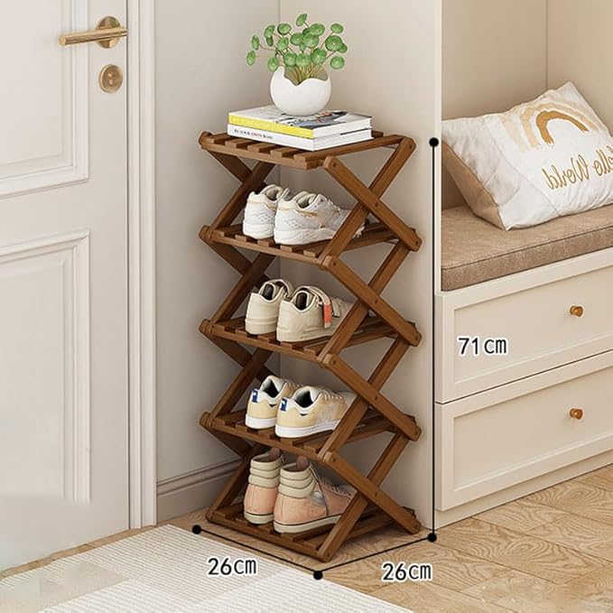 Shoe Rack for Front Door, Space Saving Wooden Shoe Organizer Entry Corner Folding Shoe Rack