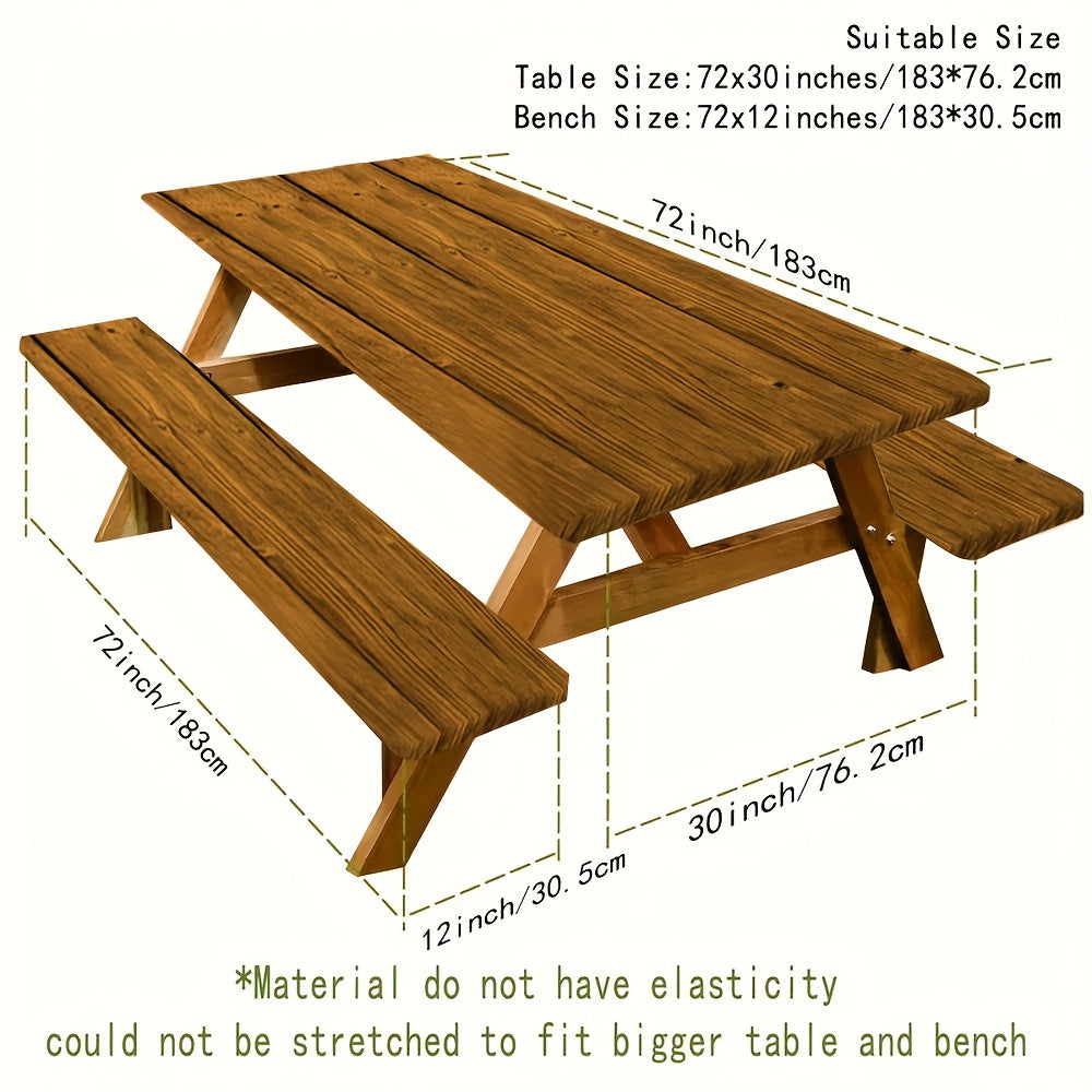 3pcs Blue Brown Picnic Table and Chair Set - Polyester Tablecloth, Suitable for Camping, Dining, Outdoors, Parks, and Courtyards