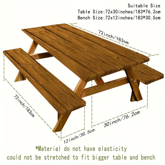 3pcs Blue Brown Picnic Table and Chair Set - Polyester Tablecloth, Suitable for Camping, Dining, Outdoors, Parks, and Courtyards