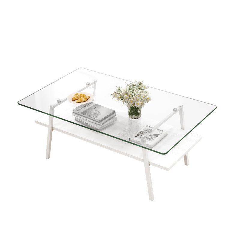 Rec Coffee Table Tempered Glass Tabletop with White Metal Legs Modern Table for Living Room Transparent GlassSuitable for restaurant furniture