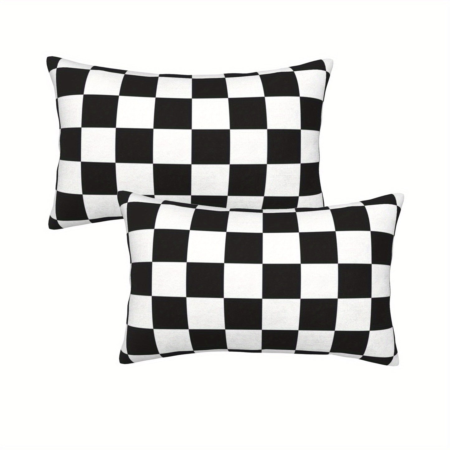 2pcs Black & White Checkered Zippered Pillow Covers - Contemporary Polyester, Geometric Pattern, Hand Washable - Ideal for Sofa & Bed Decor, Includes 2 Pillow Inserts, Decorative Pillows|Modern Home Decor|Zippered Pillowcase