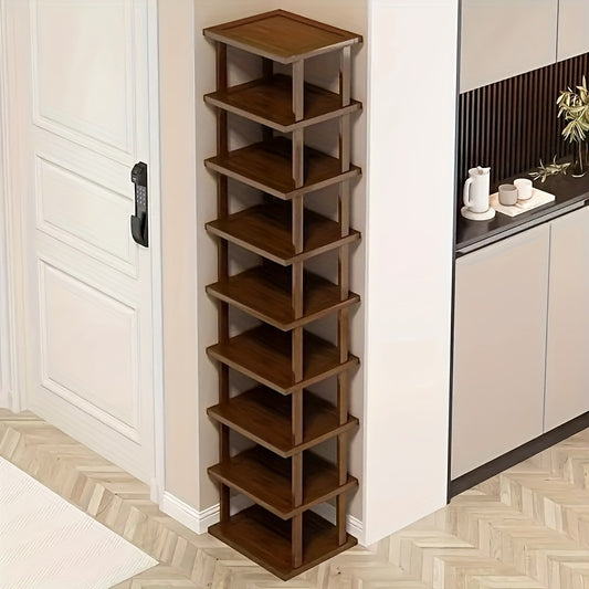 Space-Saving Vertical Bamboo Shoe Rack – High-Narrow Design for Entryways, Closets, Corners & Porches – Durable Floor-Standing Storage Organizer, Shoe Storage Organizer, Closet Organization, Natural Material Finish