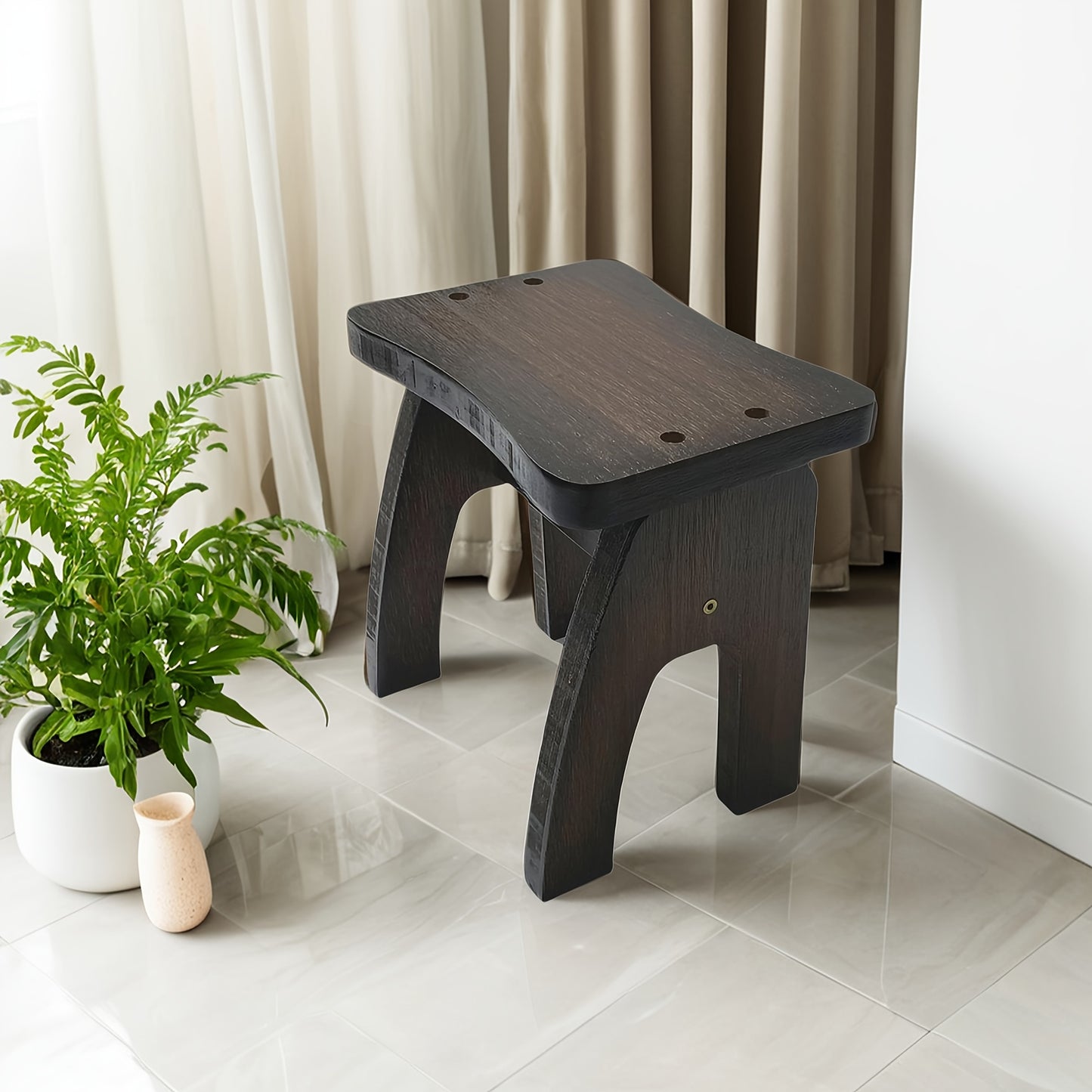 Bohemian Bamboo Stool Compact Bamboo Stool - Minimalist Entryway Bench | Natural Grain Finish, Durable and Stylish Design, Living Room or Hallway Stool