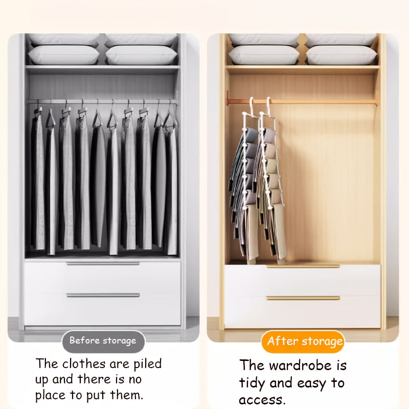 1pc Space-Saving 6-Tier Hanger for Pants, Metal and Plastic Wardrobe Organizer Suitable for Pants, Jeans Scarves, Multi-Layer Wardrobe Rack for Efficient Storage, Multi-Purpose Hanger | Strong Clothing Hanger, Clothing Hanger Accessory