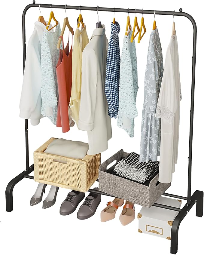 Metal Clothes Hanger, 43.3 Inch Clothes Hanger with Base Rack for Hanging Skirts, Shirts, Sweaters, White