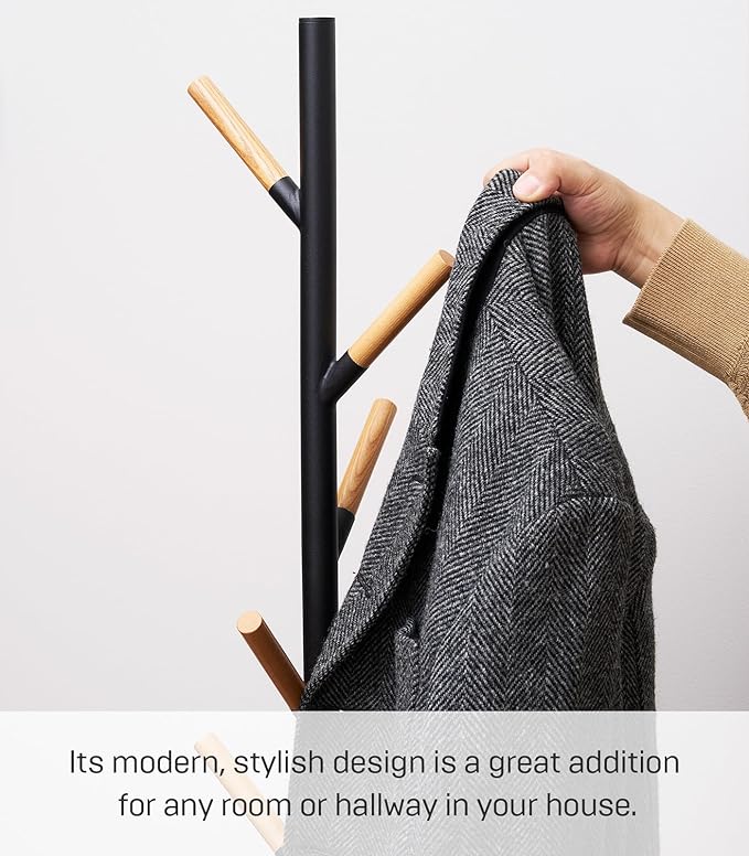 Regular Freestanding Clothes Rack with Wooden Hook, Space Saving, 177.8 cm - Steel