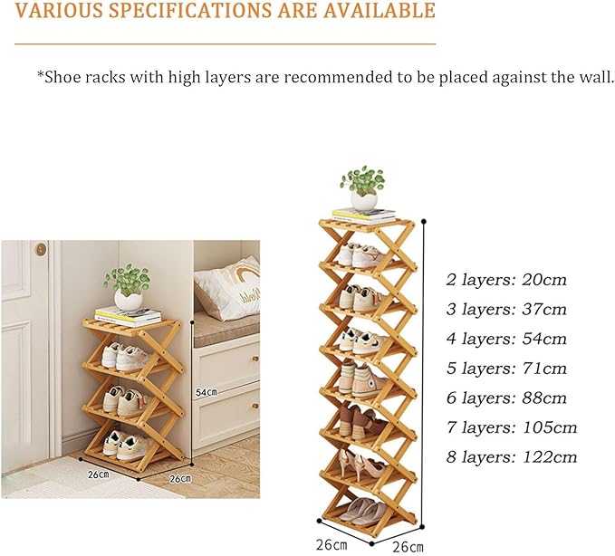 Shoe Rack for Front Door, Space Saving Wooden Shoe Organizer Entry Corner Folding Shoe Rack